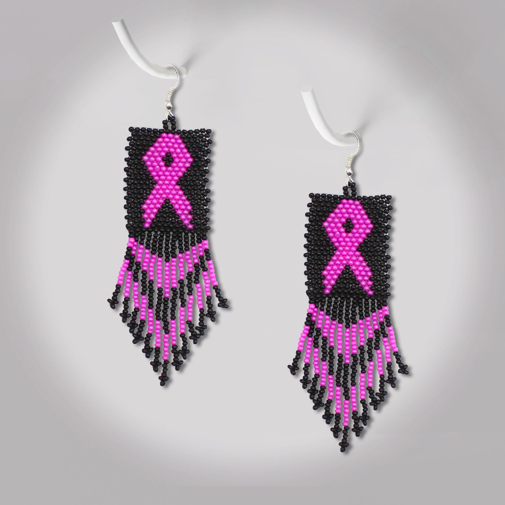 SALE 50% OFF - Black Pink Breast Cancer Awareness Beaded Handmade Earrings For Women