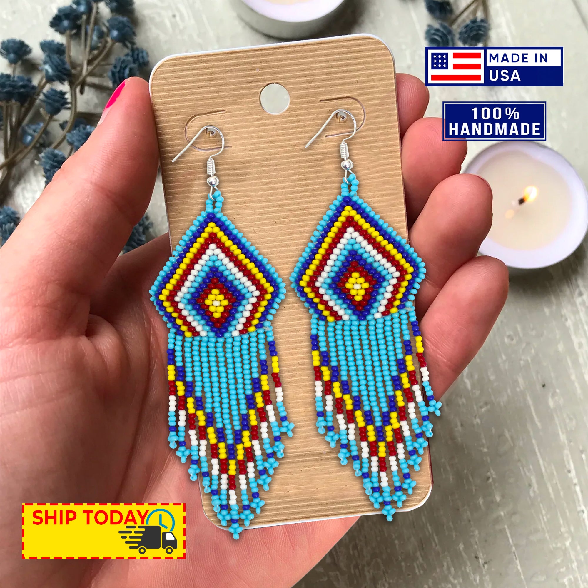 SALE 50 % OFF - Turquoise Blue Beaded Choker Necklace Earrings Set