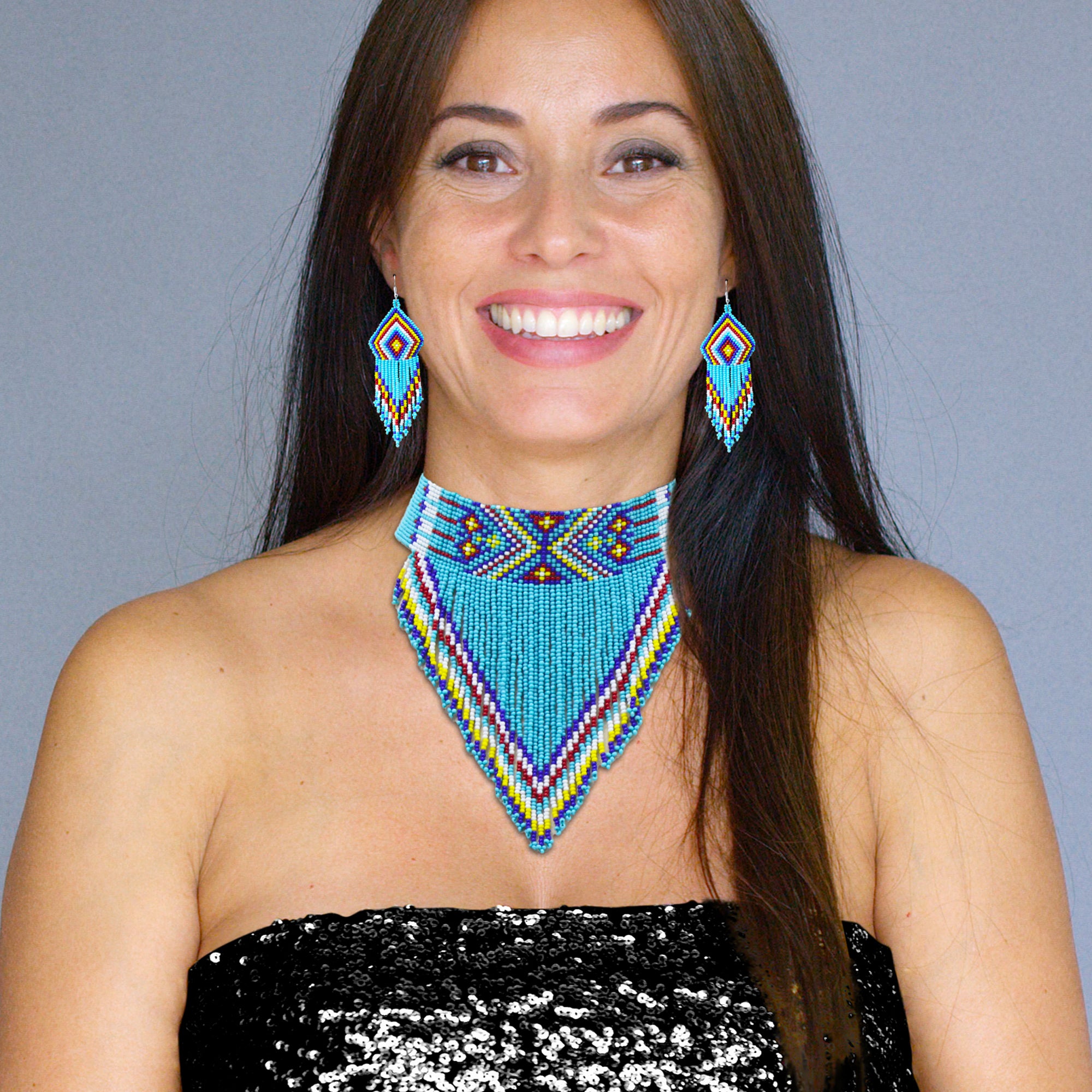 SALE 50 % OFF - Turquoise Blue Beaded Choker Necklace Earrings Set
